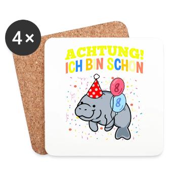 Achtung Ich Bin Schon 8 Geburtstag Manatee - Untersetzer (4er-Set) - Weiß - Vorne