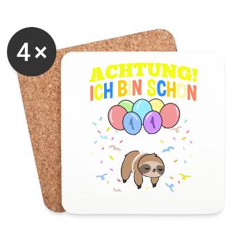 Achtung Ich Bin Schon 1 Geburtstag Faultier - Untersetzer (4er-Set) - Weiß - Vorne