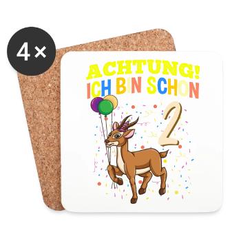 Achtung Ich Bin Schon 2 Geburtstag Gazelle - Untersetzer (4er-Set) - Weiß - Vorne