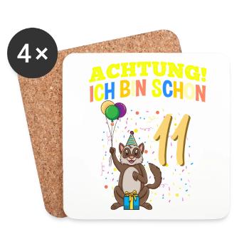 Achtung Ich Bin Schon 11 Tier Geburtstag Frettchen - Untersetzer (4er-Set) - Weiß - Vorne