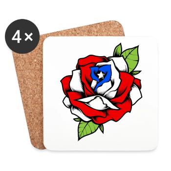Porto Rico Fleur Rose Drapeau Portoricain - Dessous de verre (lot de 4) - blanc - Devant