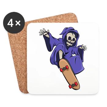 Skeleton rides skateboard skater Halloween - Coasters (set of 4) - white - Front