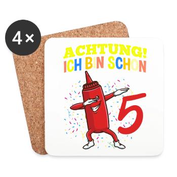Achtung Ich Bin Schon 5 Geburtstag Ketchup - Untersetzer (4er-Set) - Weiß - Vorne