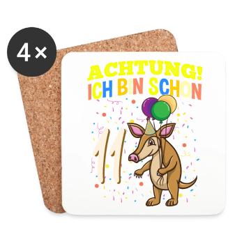 Achtung Ich Bin Schon 11 Tier Geburtstag Erdferkel - Untersetzer (4er-Set) - Weiß - Vorne