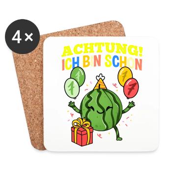 Achtung Ich Bin Schon 7 Geburtstag Wassermelone - Untersetzer (4er-Set) - Weiß - Vorne