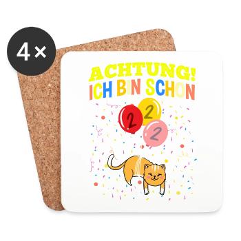 Achtung Ich Bin Schon 2 Geburtstag Katze - Untersetzer (4er-Set) - Weiß - Vorne