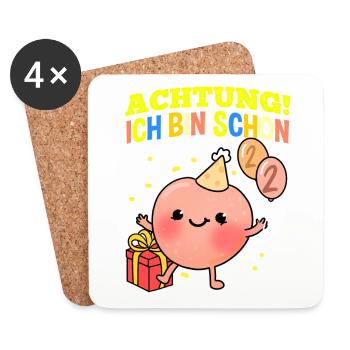 Achtung Ich Bin Schon 2 Geburtstag Pfirsich - Untersetzer (4er-Set) - Weiß - Vorne