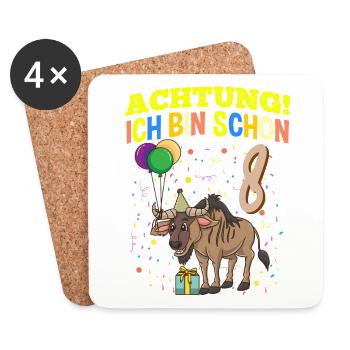 Achtung Ich Bin Schon 8 Tier Geburtstag Gnu - Untersetzer (4er-Set) - Weiß - Vorne