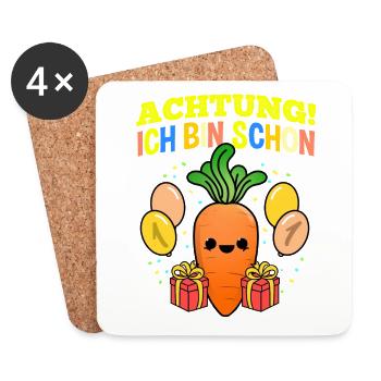 Achtung Ich Bin Schon 1 Geburtstag Karotte - Untersetzer (4er-Set) - Weiß - Vorne