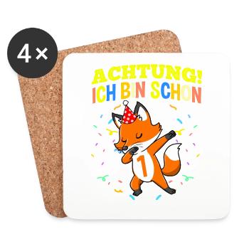 Achtung Ich Bin Schon 1 Geburtstag Fuchs - Untersetzer (4er-Set) - Weiß - Vorne