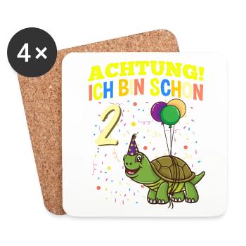 Achtung Ich Bin Schon 2 Geburtstag Schildkröte - Untersetzer (4er-Set) - Weiß - Vorne