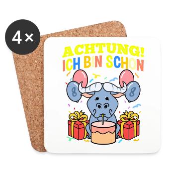 Achtung Ich Bin Schon 8 Geburtstag Gnu - Untersetzer (4er-Set) - Weiß - Vorne