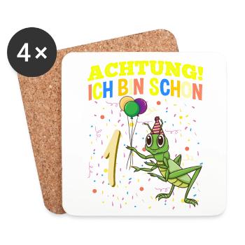 Achtung Ich Bin Schon 1 Tier Geburtstag Grashüpfer - Untersetzer (4er-Set) - Weiß - Vorne