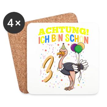 Achtung Ich Bin Schon 3 Tier Geburtstag Strauß - Untersetzer (4er-Set) - Weiß - Vorne