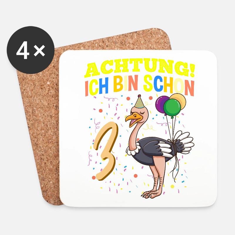 Achtung Ich Bin Schon 3 Tier Geburtstag Strauß - Untersetzer (4er-Set) - Weiß