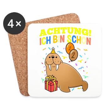 Achtung Ich Bin Schon 2 Geburtstag Walross - Untersetzer (4er-Set) - Weiß - Vorne