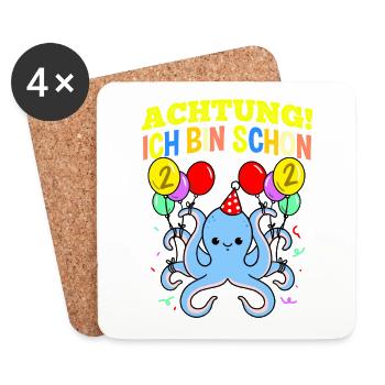 Achtung Ich Bin Schon 2 Geburtstag Oktopus - Untersetzer (4er-Set) - Weiß - Vorne