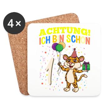 Achtung Ich Bin Schon 1 Tier Geburtstag Leopard - Untersetzer (4er-Set) - Weiß - Vorne