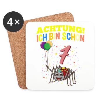 Achtung Ich Bin Schon 7 Tier Geburtstag Spinne - Untersetzer (4er-Set) - Weiß - Vorne