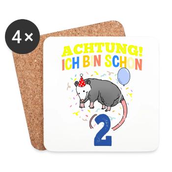 Achtung Ich Bin Schon 2 Geburtstag Opossum - Untersetzer (4er-Set) - Weiß - Vorne