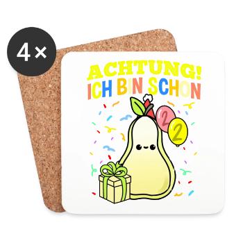 Achtung Ich Bin Schon 2 Geburtstag Birne - Untersetzer (4er-Set) - Weiß - Vorne