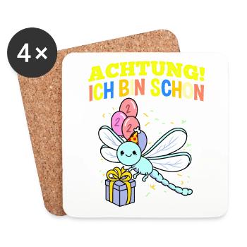 Achtung Ich Bin Schon 2 Geburtstag Libelle - Untersetzer (4er-Set) - Weiß - Vorne