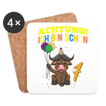 Achtung Ich Bin Schon 7 Geburtstag Büffel Bison - Untersetzer (4er-Set) - Weiß - Vorne