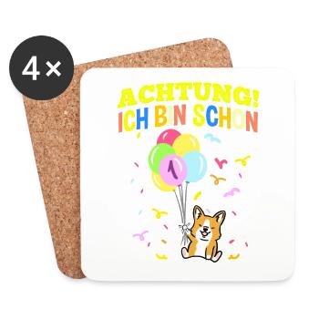 Achtung Ich Bin Schon 1 Geburtstag Corgi - Untersetzer (4er-Set) - Weiß - Vorne