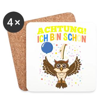 Achtung Ich Bin Schon 1 Safari Geburtstag Eule - Untersetzer (4er-Set) - Weiß - Vorne