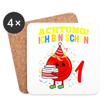 Achtung Ich Bin Schon 1 Geburtstag Tomate - Untersetzer (4er-Set) - Weiß - Vorne