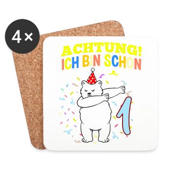 Achtung Ich Bin Schon 1 Geburtstag Eisbär - Untersetzer (4er-Set) - Weiß - Vorne