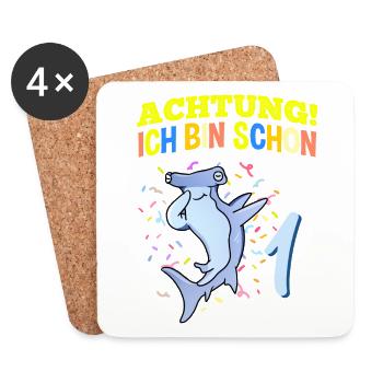 Achtung Ich Bin Schon 1 Geburtstag Hammerhai - Untersetzer (4er-Set) - Weiß - Vorne