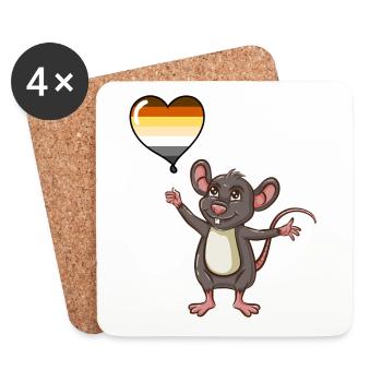 Mouse Heart Balloon Gay Bear Pride - Coasters (set of 4) - white - Front