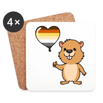 Beaver Heart Balloon Gay Bear - Coasters (set of 4) - white - Front