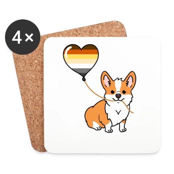 Corgi with Gay Bear Pride Balloon - Coasters (set of 4) - white - Front