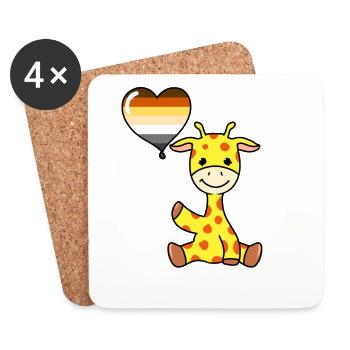 Giraffe with Gay Bear Balloon - Coasters (set of 4) - white - Front