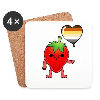 Strawberry Heart Balloon Gay Bear - Coasters (set of 4) - white - Front