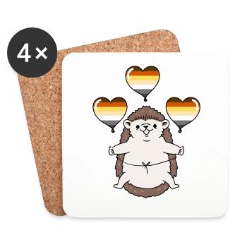 Hedgehog Balloon Gay Bear - Coasters (set of 4) - white - Front