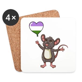 Mouse Heart Balloon Genderqueer Pride - Dessous de verre (lot de 4) - blanc - Devant