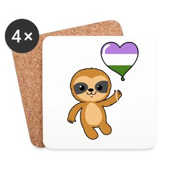 Sloth Heart Balloon Genderqueer - Dessous de verre (lot de 4) - blanc - Devant
