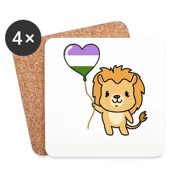 Ballon Lion Genderqueer Pride - Dessous de verre (lot de 4) - blanc - Devant