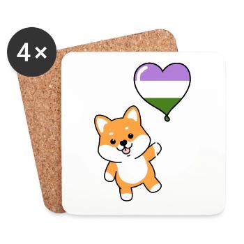 Shiba Inu Heart Balloon Genderqueer - Dessous de verre (lot de 4) - blanc - Devant