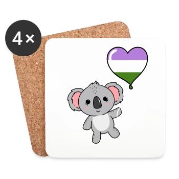 Koala Heart Balloon Genderqueer Pride - Dessous de verre (lot de 4) - blanc - Devant