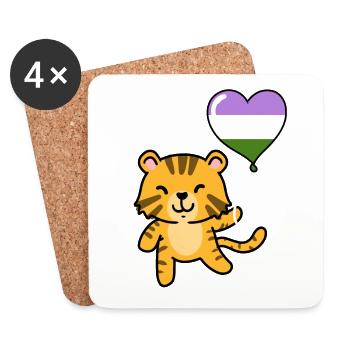 Tiger Heart Balloon Genderqueer Pride - Dessous de verre (lot de 4) - blanc - Devant