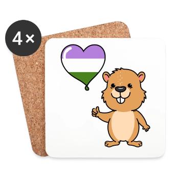 Beaver Heart Balloon Genderqueer Pride - Dessous de verre (lot de 4) - blanc - Devant