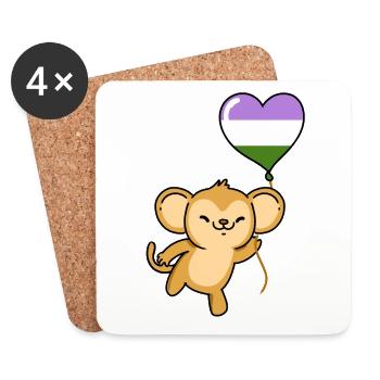 Monkey Heart Balloon Genderqueer Pride - Dessous de verre (lot de 4) - blanc - Devant