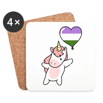 Einhorn Herzballon Genderqueer Pride - Untersetzer (4er-Set) - Weiß - Vorne