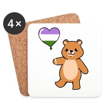 Teddybär Ballon Genderqueer Pride - Untersetzer (4er-Set) - Weiß - Vorne