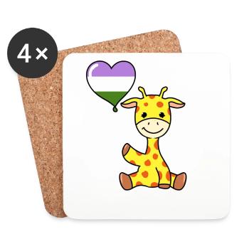 Giraffe with Genderqueer Pride Balloon - Coasters (set of 4) - white - Front