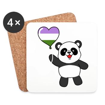 Panda Genderqueer Pride Heart Balloon - Coasters (set of 4) - white - Front